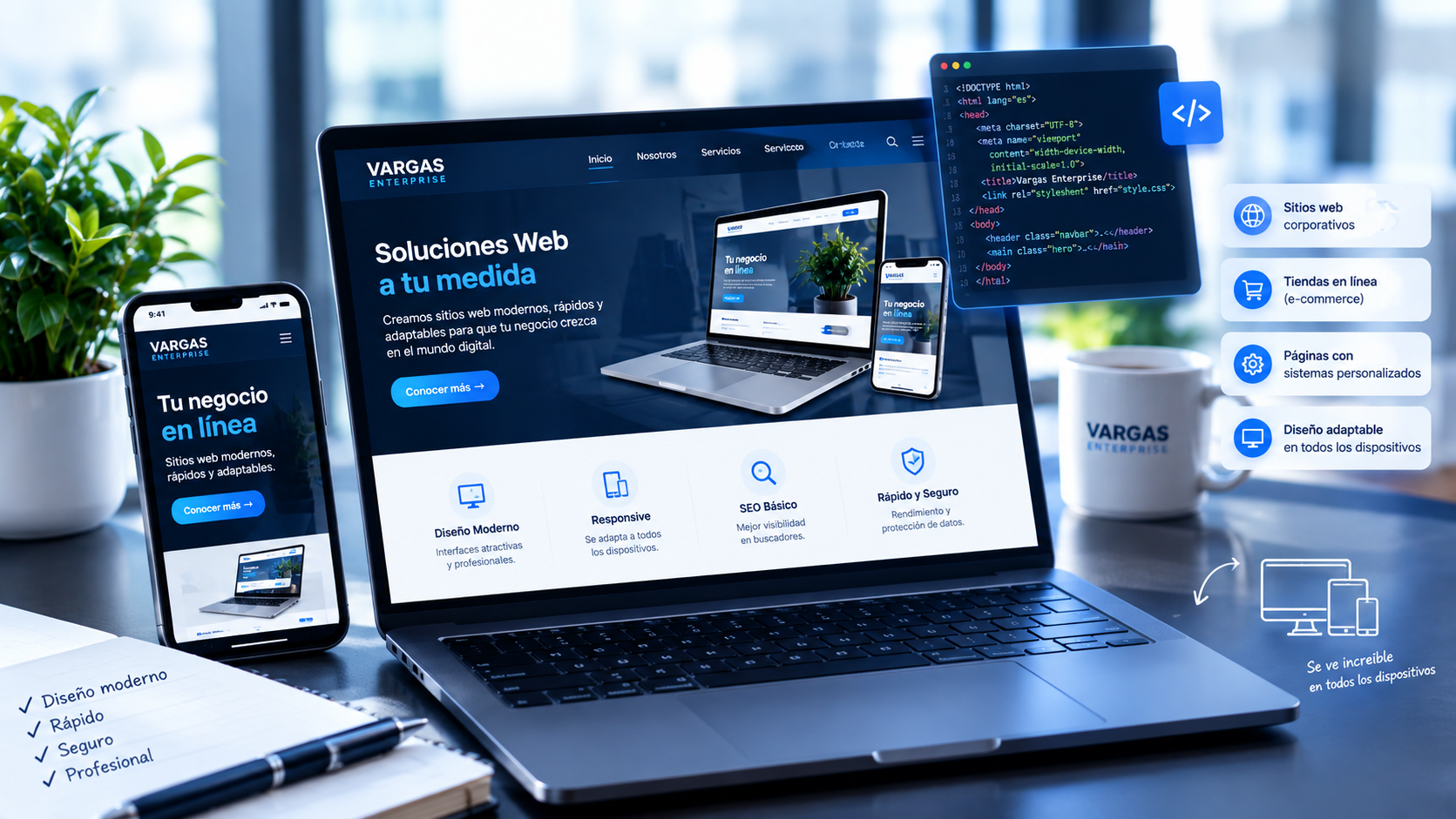 Sitio web de VARGAS ENTERPRISE en laptop y celular