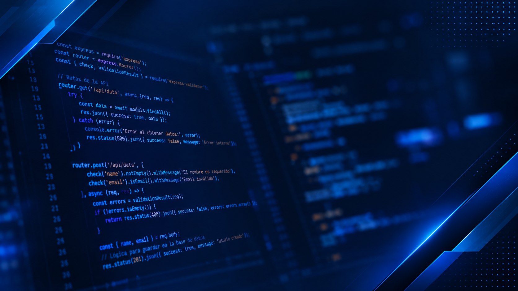 Pantalla con código de programa sobre fondo azul