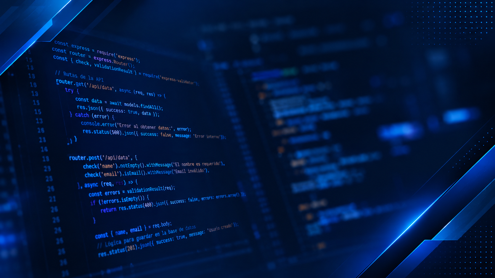 Pantalla con código de programa sobre fondo azul